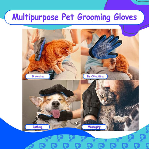 Dog Bath Gloves - Silicone Hair Removal Mittens for Dogs and Cats, Flexible Comfortable Adjustable Strap for All Hair