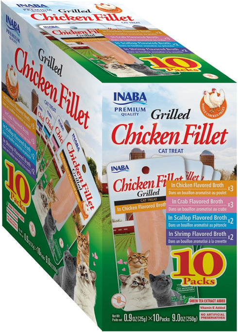 INABA Premium Grilled Chicken Fillet Cat Treats with Vitamin E and Green