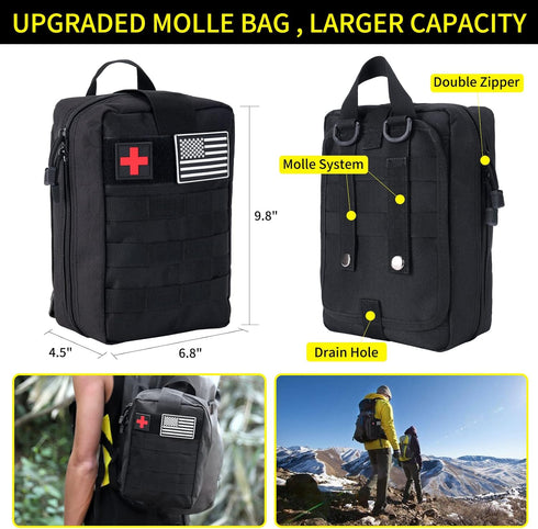 Survival Kit and First Aid Kit, 160 Pcs Emergency Supplies, Camping Accessories with Upgraded Molle Bag