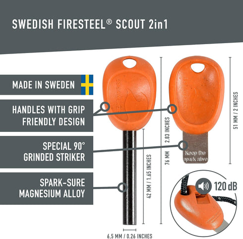 Light My Fire Flint Fire Starter Ferro Rod Survival Tool SCOUT — Fire Steel Bushcraft Gear — Flint and Steel Magnesium Fire Starter Kit — 2-in-1 Fire Starters for Campfires — 3,000 Strikes by Light my Fire