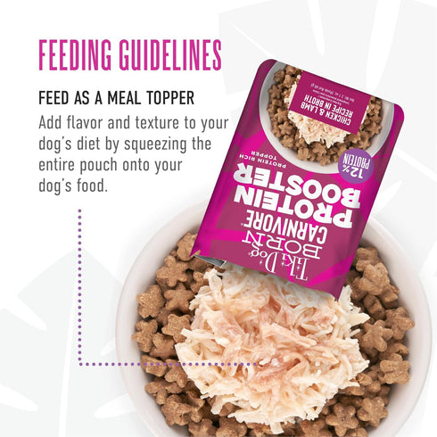 Tiki Dog Born Carnivore Protein Booster Dog Food Topper, Chicken and Lamb Recipe in Broth, 2.1 oz Pouch (12 Count)