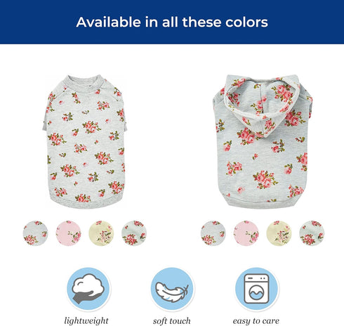 Blueberry Pet Floral Rose Print Pullover Sweatshirt for Dogs - Lightweight Spring Outfit, 10 inch Back Length in Grey