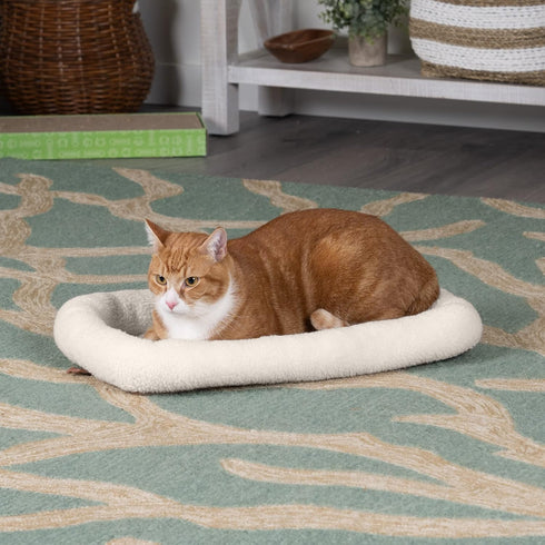 Furhaven Dog Bed for Extra Small Dogs & Indoor Cats, 100% Washable, Cream Sherpa Fleece Bolster Crate Pad, Extra Small