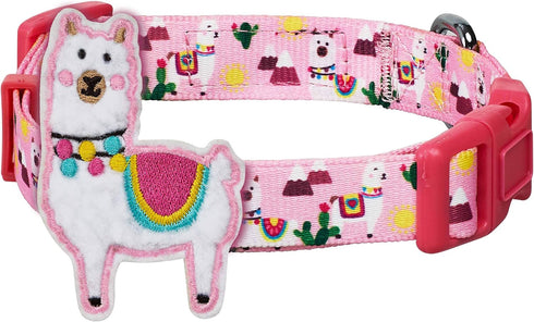 Blueberry Pet Adjustable Dog Collar Happy Llamas with Detachable Décor, Small, Neck 12"-16"