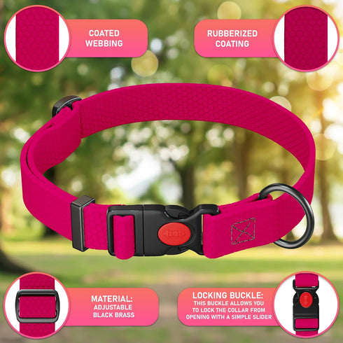 Adjustable Dog Collar with Safety Lock Buckle - Made in USA, Honeycomb Waterproof Heavy Duty Collar for Medium Large