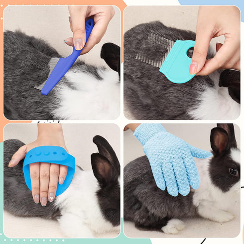 Set: VCZONE Small Animal Grooming Pet Nail Clipper & File, Flea Comb, Shampoo Brush, Shedding Slicker Brush, Massage