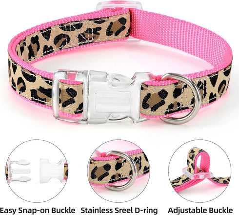 Mile High Life Leopard Dog Harness Collar Leash Set - Adjustable No Pull Halter for Small Breed Dogs (Pink, S)