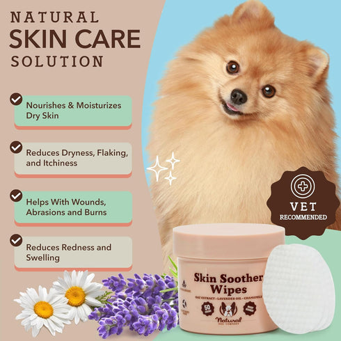 Natural Dog Company Skin Soother Wipes, 50 Count, Hypoallergenic Formula, Dog Moisturizer, Grooming Wipes, Itch Relief