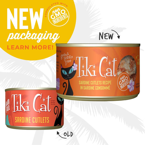 Tiki Cat Grill Sardine Cutlets, High-Protein Non-GMO Wet Cat Food for All Life Stages, 6 oz Cans (Pack of 8)