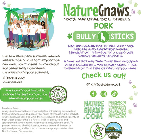 Nature Gnaws Extra Thin Pork Bully Sticks for Small Dogs 5-6" (15 Count) - Long Lasting for Light Chewers and Puppies
