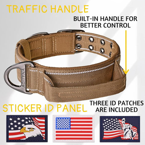 ADITYNA Heavy Duty Dog Collar with Handle, Thick Reflective Tactical Collar for Large Dogs, Soft Neoprene Padded