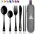 Portable Travel Silverware Set with Case, 5 Pcs Stainless Steel Flatware Set for Camping, Lightweight (Black)