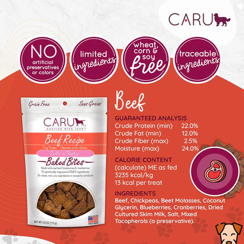 CARU Soft 'n Tasty Baked Bites - Beef Bites Dog Treats, Flavorful Training Treats, 4 oz