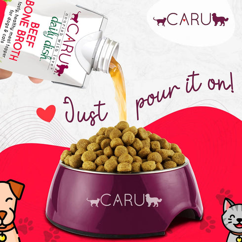Caru Daily Dish Beef Bone Broth Meal Topper for Dogs & Cats, Savory Pour-Over Broth, 3 Pack