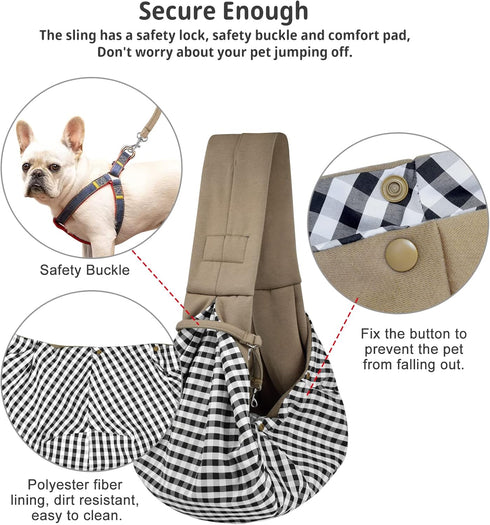 CUBY Dog and Cat Sling Carrier, Hands-Free Reversible Pet Papoose Bag for Puppy, Small Dogs Cats (Khaki, Unadjustable