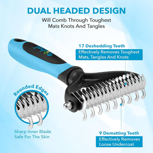 BOSHEL Dematting Comb for Dogs - Undercoat Rake Brush for Pets, Dematting Tool for Cats and Dogs