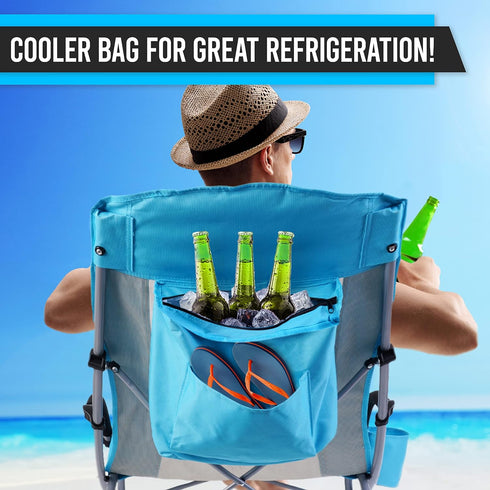 Nice C Beach Chair, Sling Sand River Chairs for Adults, Sillas De Playa, Beach Seat with Cooler High Back, Cup Holder