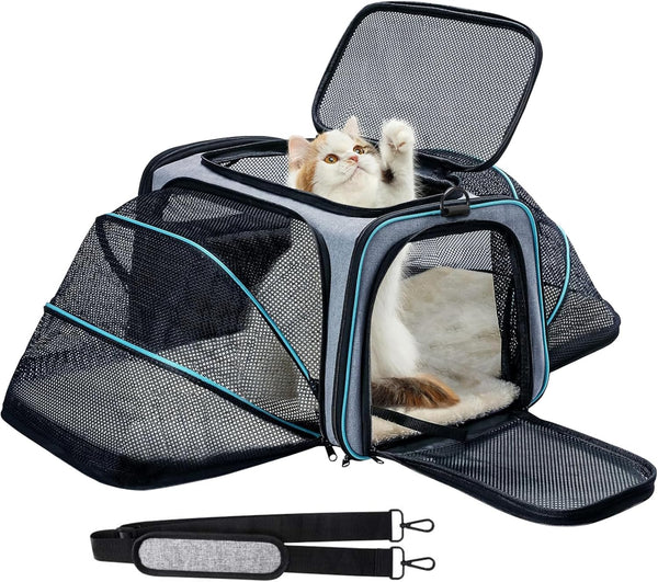 Pet Carrier Airline Approved, Expandable Foldable Soft-Sided Dog Carrier, 3 Open Doors,