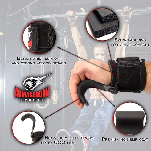 Premium Weight Lifting Wrist Hooks Straps for Maximum Grip Support, Deadlift Gloves & Grip Pads Alternative