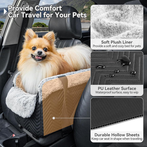 9 lbs PETSFIT Center Console Dog Car Seat, Portable Pet Car Seat with Safe Protective Hooks, Luxury Dog Car Seats