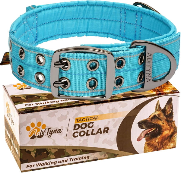 ADITYNA Reflective Blue Heavy Duty Dog Collar with Handle for Medium Dogs - Soft Neoprene Padded for Training (Medium: