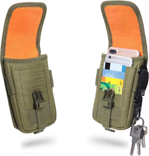 Tactical Molle Phone Pouch EDC Cellphone Holder with US Flag Patch & Molle Key Ring Organizer