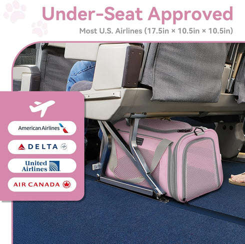 17.510.510.5 3-Way 12 lb Airline Approved Cat Carrier in, Escape-Proof Design with Locking Zippers & Safety Leash
