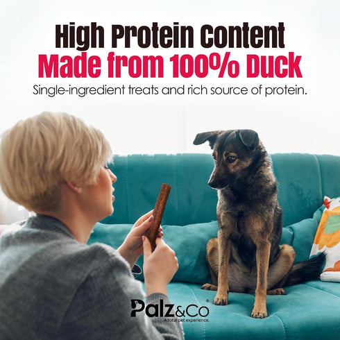 20 Pack Palz&Co Duck Sausage Dog Treats - of All-Natural Grain-Free Chews for Dogs, Supports Dental Health & Hip