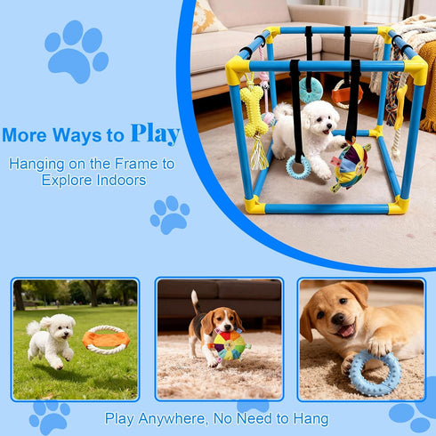8 19.5" Puppy Play Gym with Hanging Toys - Indoor Jungle Gym for Small Dogs, Interactive Enrichment Activity Center