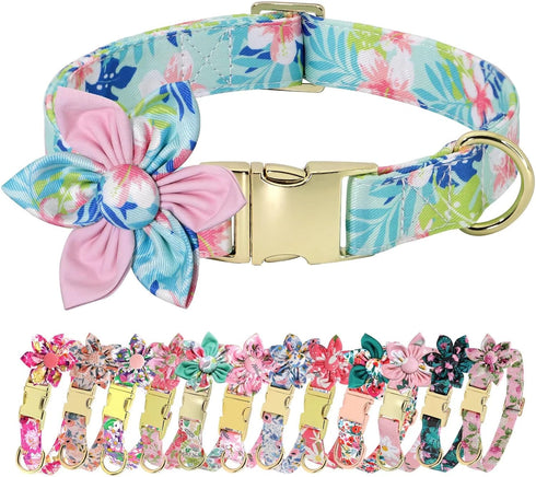 Beirui Cute Floral Patterns Dog Collars for Small Medium Large Dogs, Pink, with Flower for Wedding Holiday (L: Neck