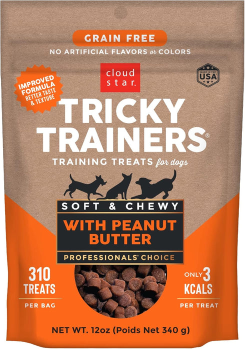 Cloud Star Tricky Trainers Chewy Grain Free Training Treats for Dogs, Peanut Butter, Made in the USA (12 oz.)