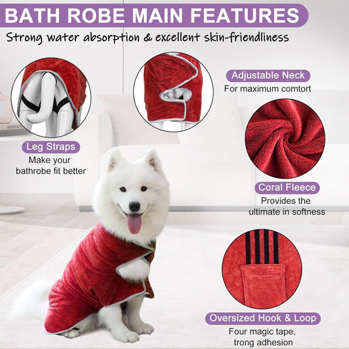 Gimilife Dog Towel, Dog Bathrobe Pet Grooming Towel Drying Coat Robes for After Bath Collection Absorbent Microfiber