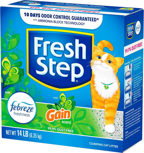 Fresh Step Clumping Cat Litter with Febreze Gain Scent, 14 Pounds Activated Charcoal for Odor Control