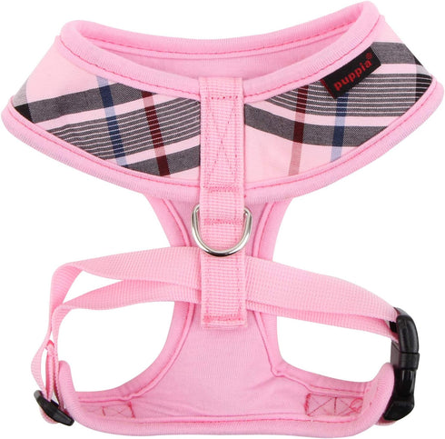 Puppia Junior Over-The-Head Dog Harness, Medium, Pink, Checkered Pattern, No Choke No Pull Adjustable