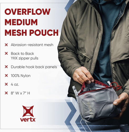 Vertx Overflow Pouches, Mesh Zipper Pouch for Tactical Gear and Backpack Accessories