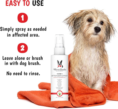 Warren London 10-in-1 After Bath Dog Spray - 16oz Bundle with Dematting Rake, Silky Smooth Finish, Reduces Shedding