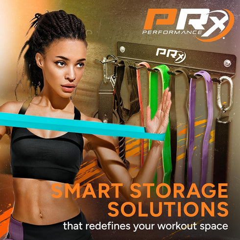 PRx Performance Wall-Mounted Gym Rack Organizer, Heavy-Duty Fitness Equipment Storage for Resistance Bands