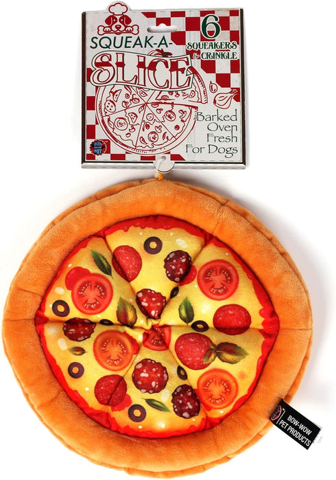 Bow Wow Pet Pizza Dog Toy, Squeaky Plush One Piece Teeth Teasing Toy