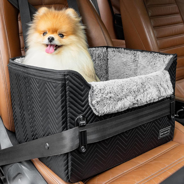 PETSFIT Small Dog Car Seat, Waterproof PU Leather Dog Carseat with Patent