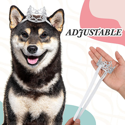 2 Pcs Dog Crown Headband and Tutu Dress Set, Crystal Rhinestone Dog Tiara Crown Tutu Skirt for Puppy Party