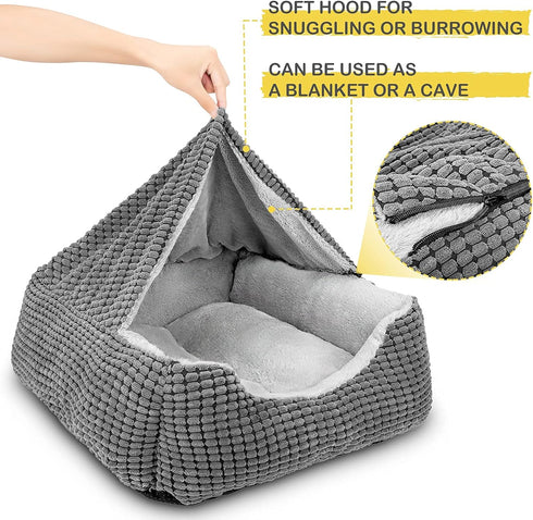 GASUR Dog Beds for Large Medium Small Dogs, Rectangle Cave Hooded Blanket Puppy Bed, Warmth and Machine Washable (20