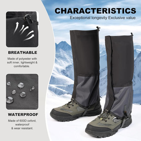 Upgraded Waterproof Gators for Hiking Boots, Adjustable Leg Gaiters for Men Women - 600D Oxford for Hiking, Trail
