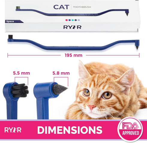 8mm RYERCAT Space Dual Sided Cat Toothbrush - Only Wide to fit into Cat's Mouth - Cat Dental Supplies