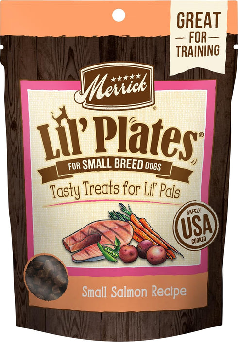 Merrick Lil’ Plates Grain Free Small Dog Treats, Natural Salmon Recipe, 5 oz Pouch