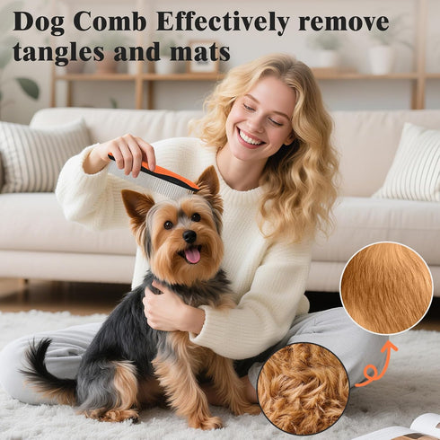 KYHSC 2PCS Self Cleaning Slicker Brush & Dog Comb - Skin Friendly Deshedding Grooming Tool for Dogs, Cats and Small
