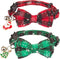 ADOGGYGO Christmas Cat Collar Breakaway with Bow Tie Bell, 2 Pack Red Green Plaid Xmas Kitten Collar