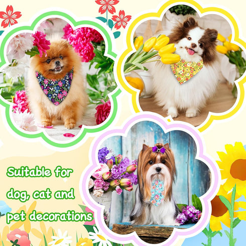 30 Summer Pcs Spring Dog Bandanas Bulk Floral Pet Scarves Bibs Adjustable Puppy Bandanas Girl Washable Flower Puppy