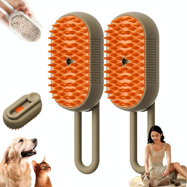 2024 Multifunctional Cat Dog Hair Brush, 3 In 1 Steamy Grooming Brush for Removing Tangled Hair (Khaki)