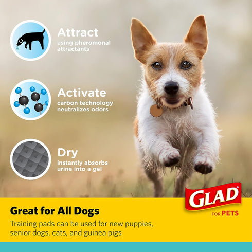 17.5" 23.5" 120 Count Glad for Pets Black Charcoal Puppy Pads - Super Absorbent Disposable Dog Pee Pads, Potty Training