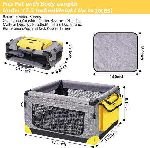 Deluxe Foldable Dog Car Seat for Small Dogs Under 20 lbs, Washable Pet Booster Seat with Mat, Storage Pocket, Dual